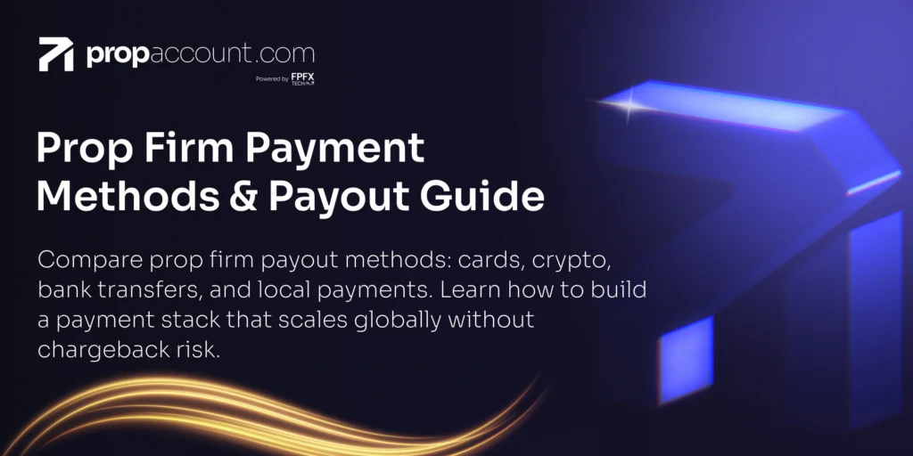 Different prop firm payout methods: cards, crypto, bank transfers, and local payments.